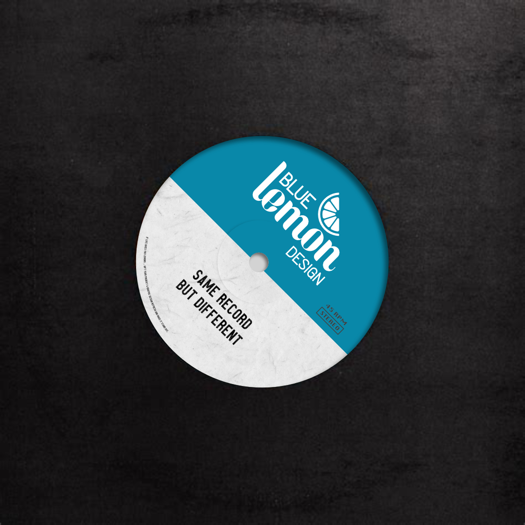 A vinyl record with the branding of Blue Lemon Design